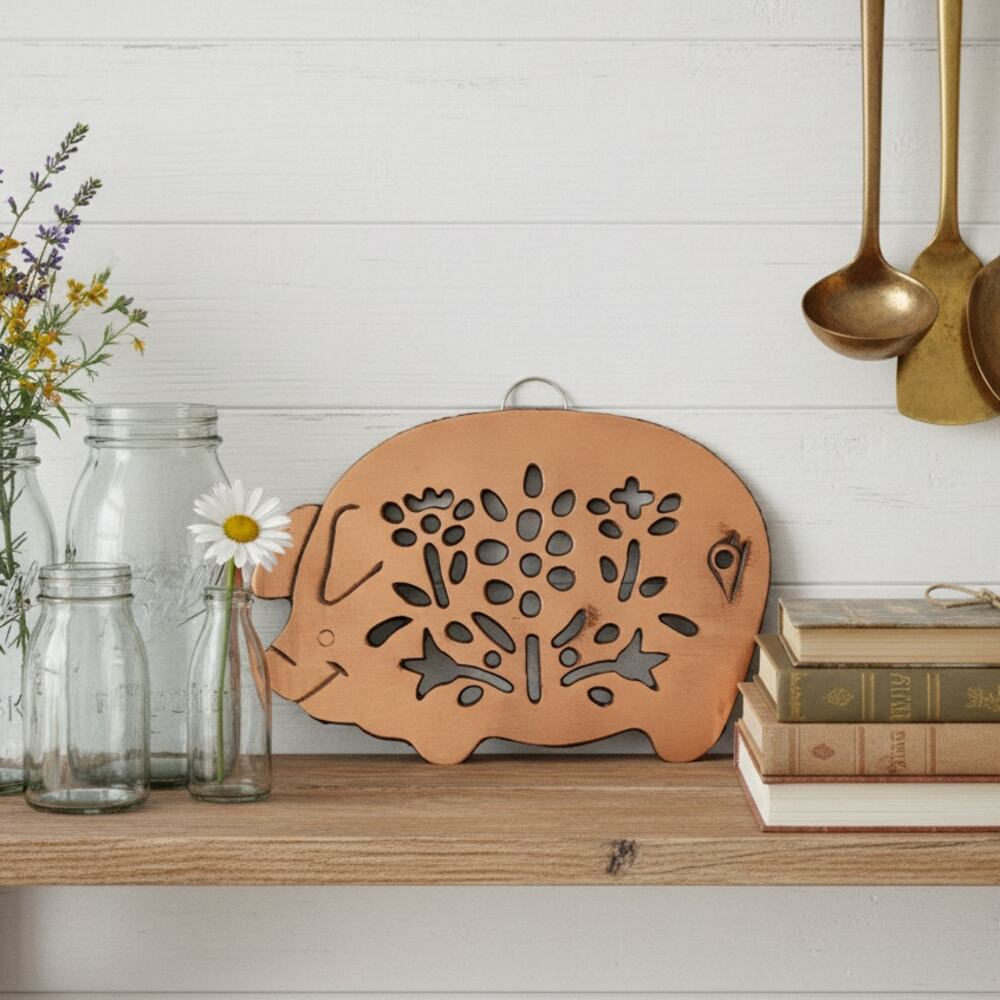 Vintage Copper Pig Trivet | Old Dutch International 1999 | Cast Iron Backing